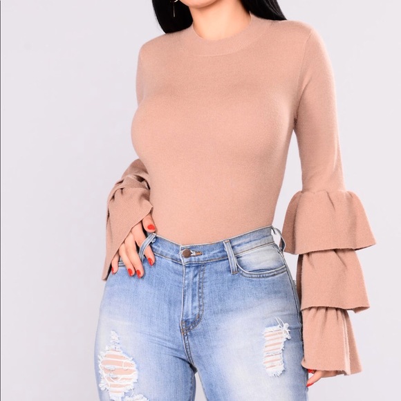 Fashion Nova Sweaters - RUFFLE AROUND SWEATER - MOCHA
